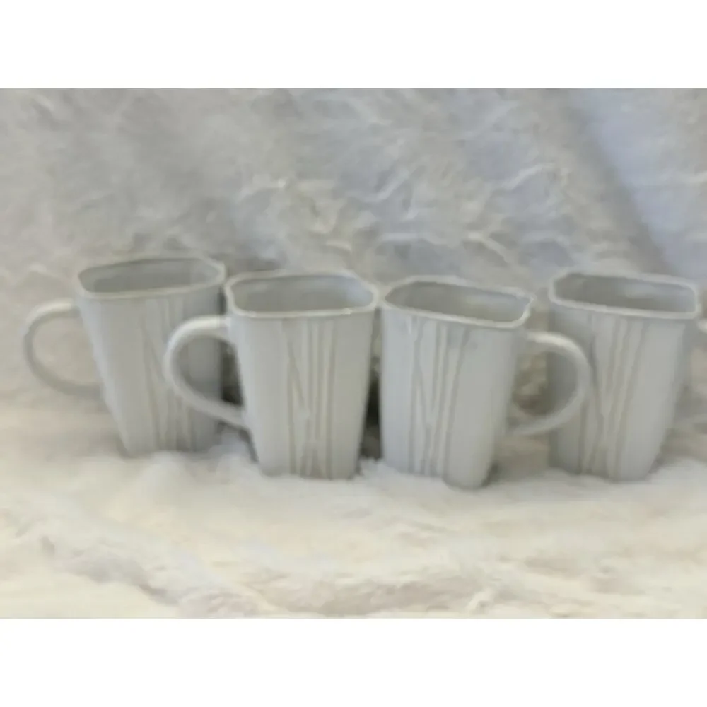 Set of 4 Pier 1 Sakui Stoneware Mug Set White Square - No Chips / Cracks H